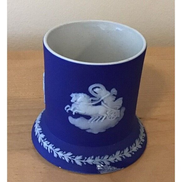 Wedgwood Antique Small Dark Blue Jasperware Toothpick Match Holder 2.5” - Picture 2 of 7